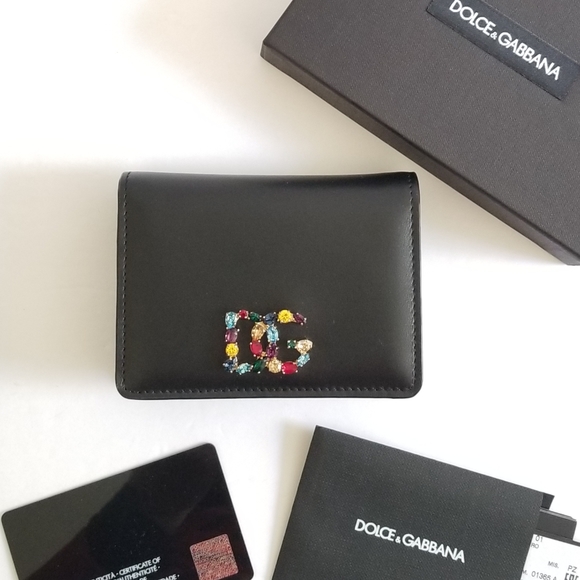 Dolce & Gabbana Handbags - Dolce & Gabbana Multicolor Stone DG Bi-Fold Leather Wallet Black